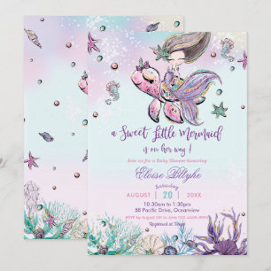 Brunette Mermaid Girl Baby Shower Under the Sea Invitation