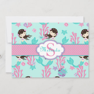 Brunette Mermaid Thank You Note Card