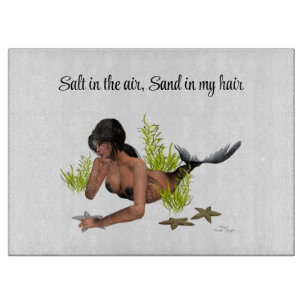 Brunette Mermaid With Starfish Cutting Board