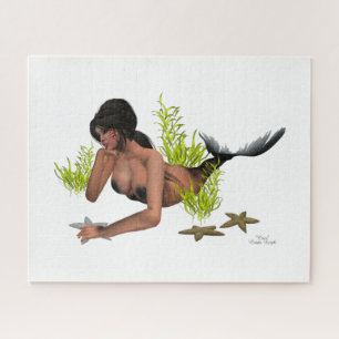 Brunette Mermaid With Starfish Jigsaw Puzzle
