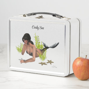 Brunette Mermaid With Starfish Lunch Box