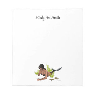 Brunette Mermaid With Starfish Notepad