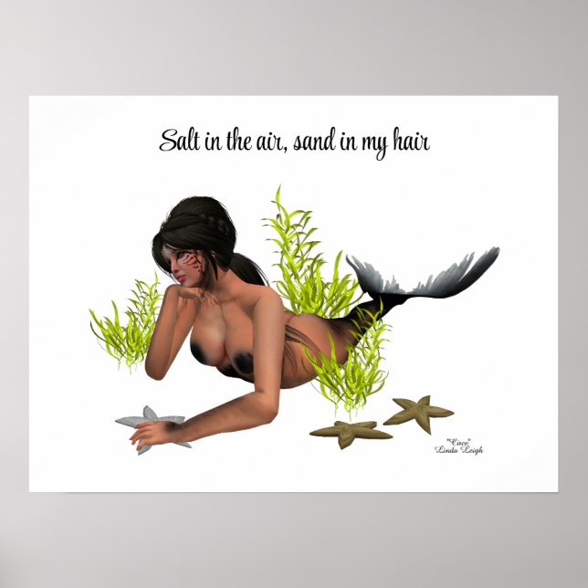 Brunette Mermaid With Starfish Poster (Front)
