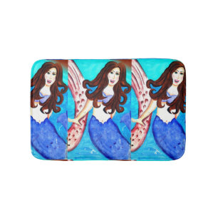 brunette mermaids pattern bath mat