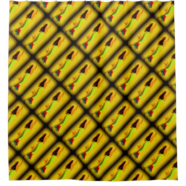 brunette mermaids swimming upwards pattern shower curtain (Front)