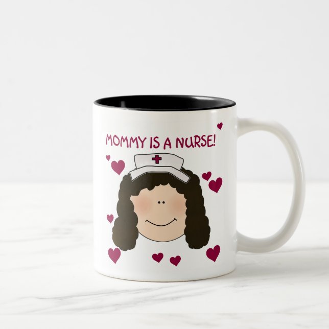 Brunette Mummy is a Nurse Two-Tone Coffee Mug (Right)