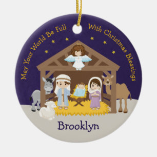 Brunette Nativity Scene Ceramic Ornament