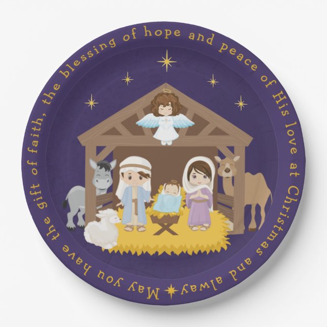 Brunette Nativity Scene Paper Plate (Front)