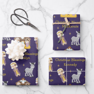Brunette Nativity Scene Wrapping Paper Sheet