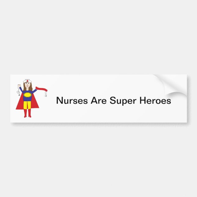 Brunette Nurses Super Hero Bumper Sticker (Front)