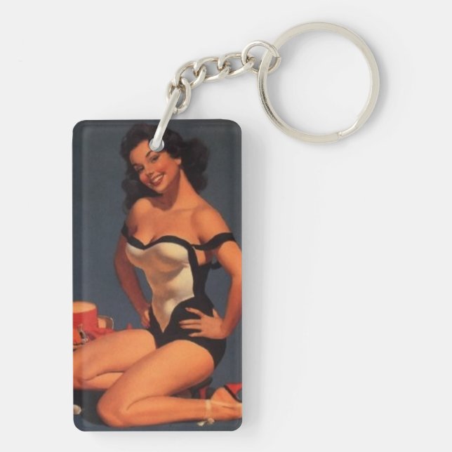 Brunette pin-up key ring (Back)
