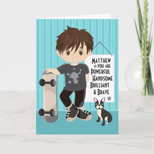 Brunette Powerful & Brave Boy Card (Front)