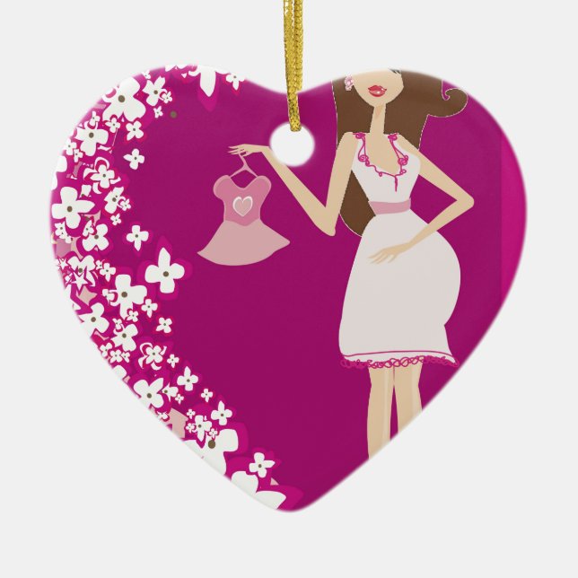 brunette pregnant woman ceramic ornament (Front)