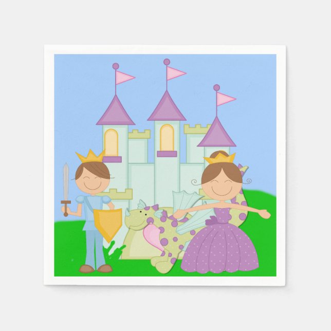 Brunette Prince and Princess Paper Napkins (Front)