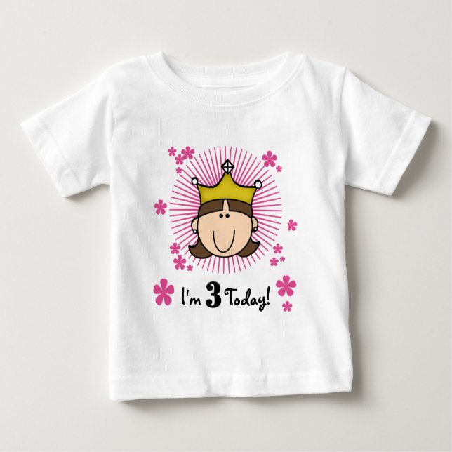 Brunette Princess 3rd Birthday Tshirts and Gifts (Front)
