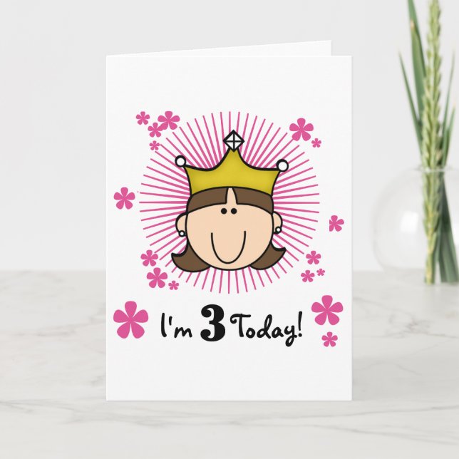 Brunette Princess 3rd Birthday Tshirts and Gifts Card (Front)