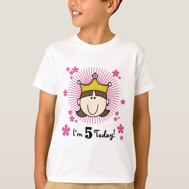 Brunette Princess 5th Birthday Tshirts and Gifts (Front)