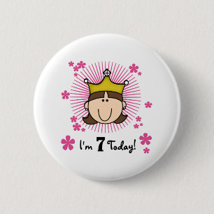 Brunette Princess 7th Birthday 6 Cm Round Badge