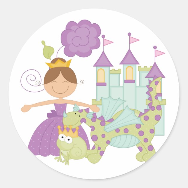 Brunette Princess Classic Round Sticker (Front)