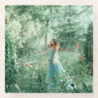 Brunette Princess: Fairy Forest Watercolor Glass Coaster