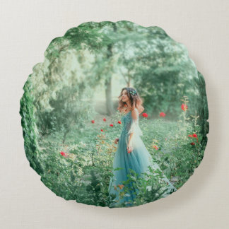 Brunette Princess: Fairy Forest Watercolor Round Cushion