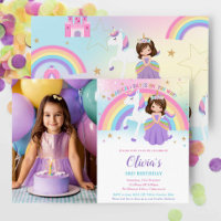 Brunette Princess Unicorn Birthday Rainbow Photo