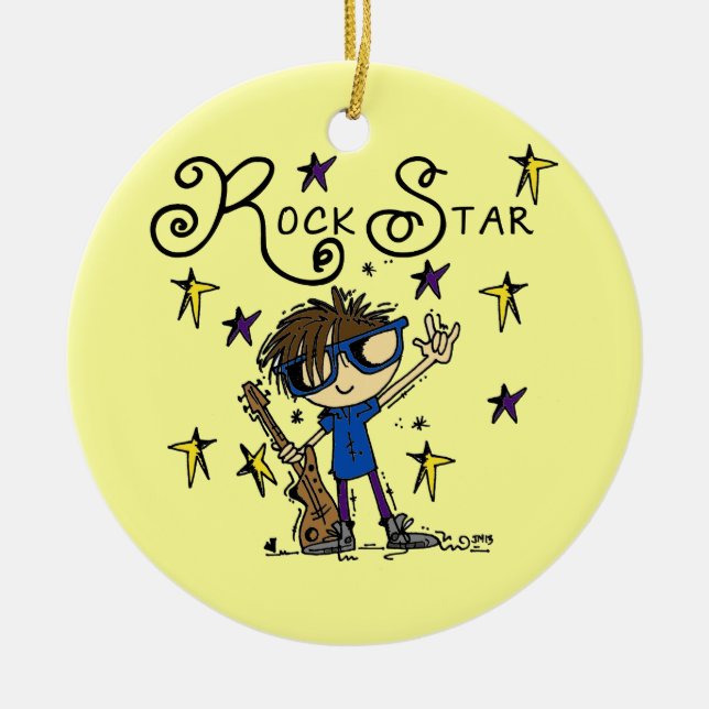 Brunette Rock Star Ceramic Ornament (Front)