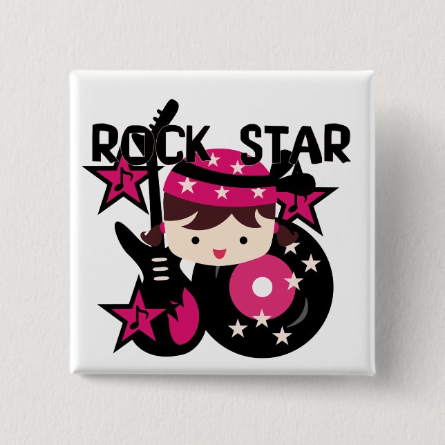 Brunette Rock Star Girl 15 Cm Square Badge (Front)