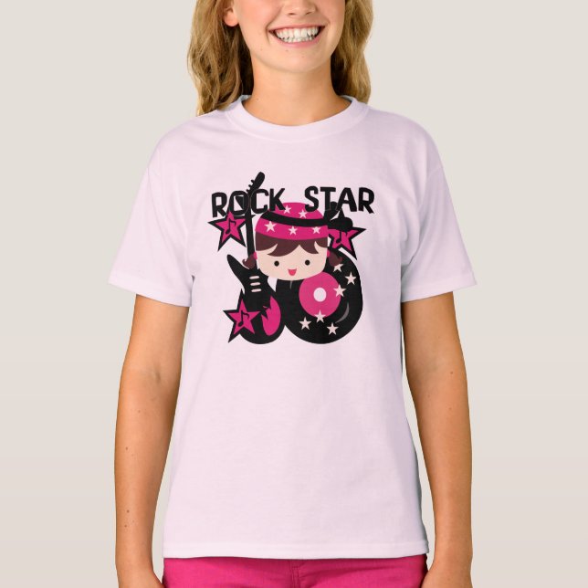 Brunette Rock Star Girl T-Shirt (Front)