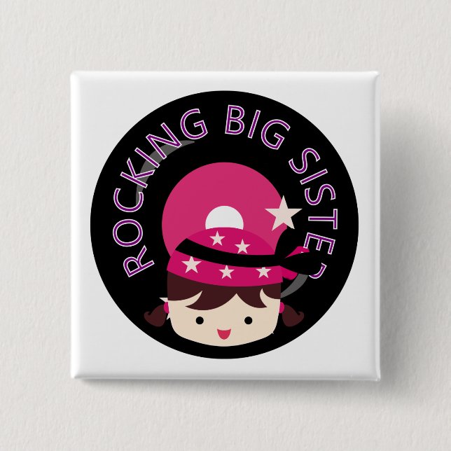 Brunette Rocking Big Sister 15 Cm Square Badge (Front)
