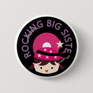 Brunette Rocking Big Sister 6 Cm Round Badge