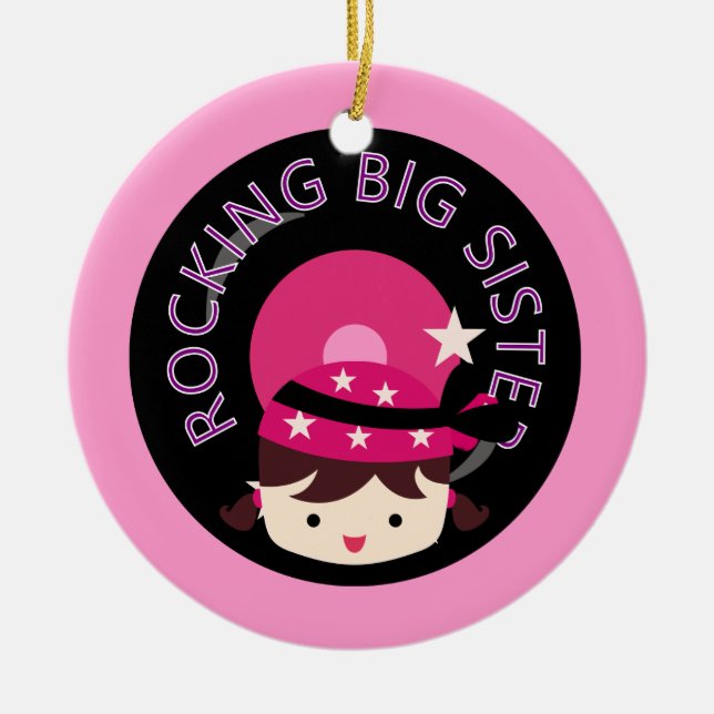 Brunette Rocking Big Sister Ceramic Ornament (Front)