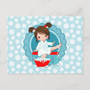 Brunette Spa Girl Bubbles Turquoise Red White Postcard