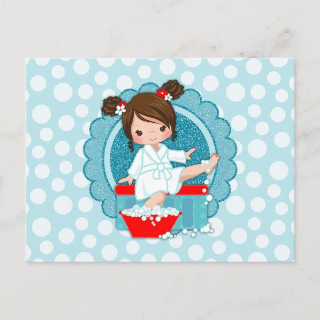 Brunette Spa Girl Bubbles Turquoise Red White Postcard (Front)