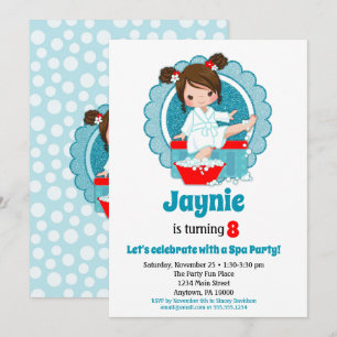 Brunette Spa Party Girls Birthday Invitation