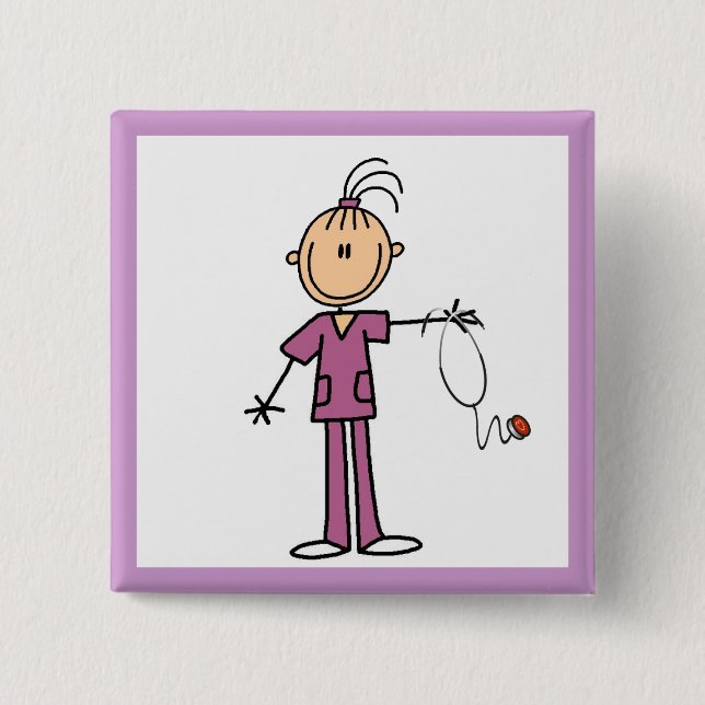 Brunette Stick Figure Nurse 15 Cm Square Badge (Front)
