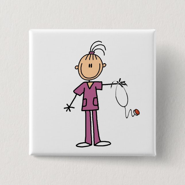 Brunette Stick Figure Nurse 15 Cm Square Badge (Front)