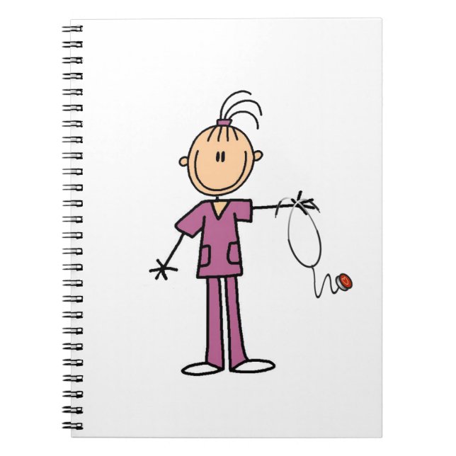 Brunette Stick Figure Nurse Notebook (Front)