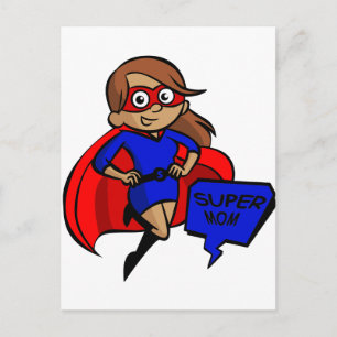 brunette super mum postcard