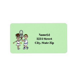 Brunette Tennis Couple Address Labels