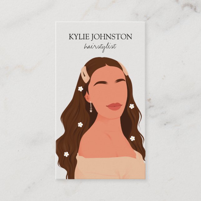 Brunette woman hairstylist salon business card (Front)