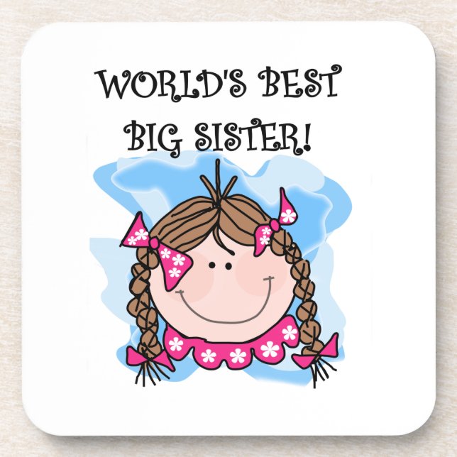 Brunette World's Best Big Sister Gifts Coaster (Front)