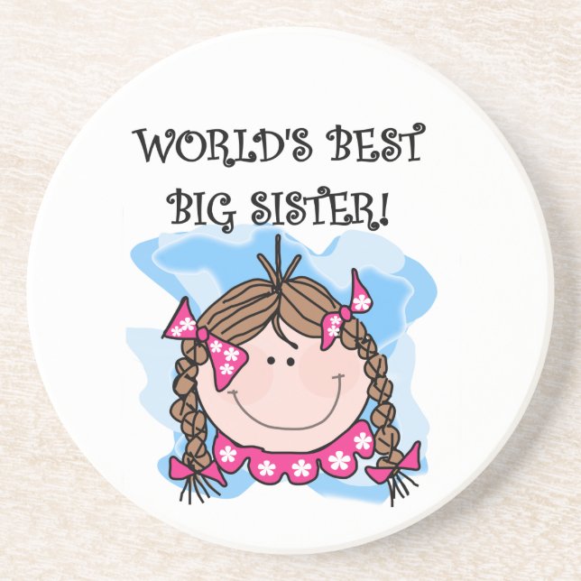 Brunette World's Best Big Sister Gifts Coaster (Front)