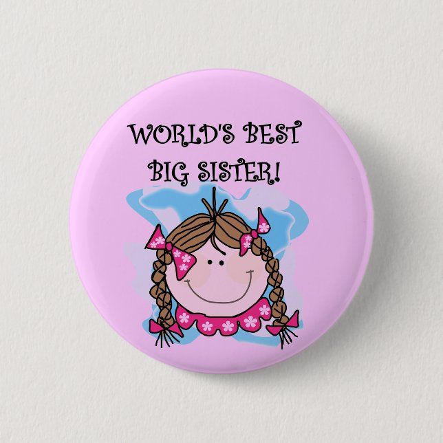Brunette World's Best Big Sister Tshirts and Gifts 6 Cm Round Badge (Front)