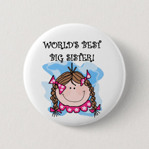 Brunette World's Best Big Sister Tshirts and Gifts 6 Cm Round Badge