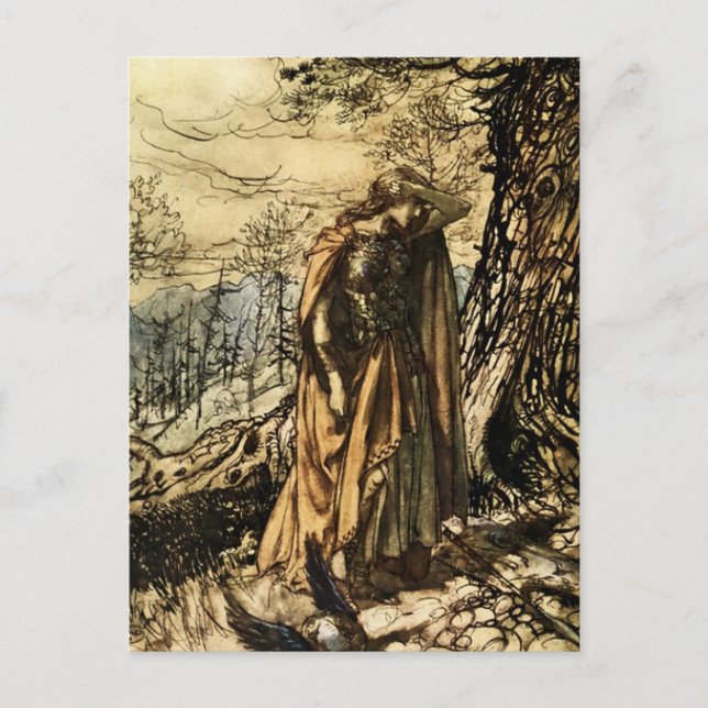 “Brunhilde Dazed and Alarmed” by Arthur Rackham Postcard (Front)