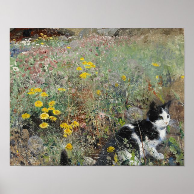 Bruno Liljefors - Cat on Flowerbed Poster (Front)