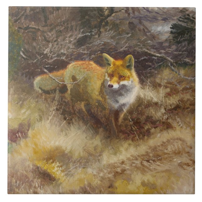 Bruno Liljefors - Fox and Landscape Ceramic Tile (Front)
