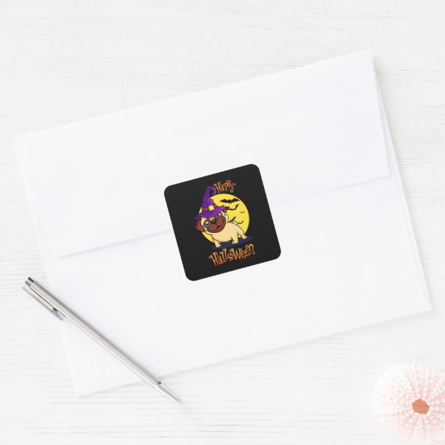 Bruno the Witchy French Bulldog Square Sticker (Envelope)