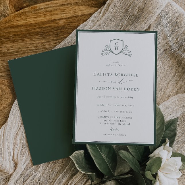 BRUNSWICK Floral Monogram Wedding Crest Invitation (Creator Uploaded)